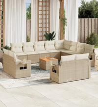 13-tlg. Garten-Sofagarnitur mit Kissen Beige Poly Rattan