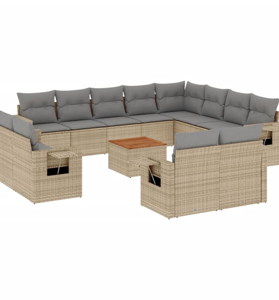 13-tlg. Garten-Sofagarnitur mit Kissen Beige Poly Rattan