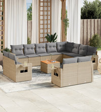 13-tlg. Garten-Sofagarnitur mit Kissen Beige Poly Rattan