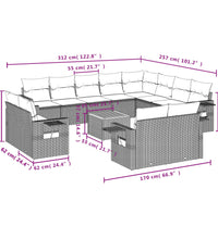 13-tlg. Garten-Sofagarnitur mit Kissen Grau Poly Rattan