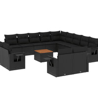 14-tlg. Garten-Sofagarnitur mit Kissen Schwarz Poly Rattan