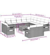 14-tlg. Garten-Sofagarnitur mit Kissen Schwarz Poly Rattan