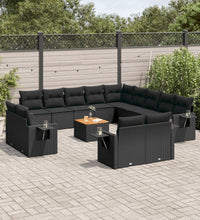 14-tlg. Garten-Sofagarnitur mit Kissen Schwarz Poly Rattan