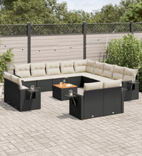 14-tlg. Garten-Sofagarnitur mit Kissen Schwarz Poly Rattan