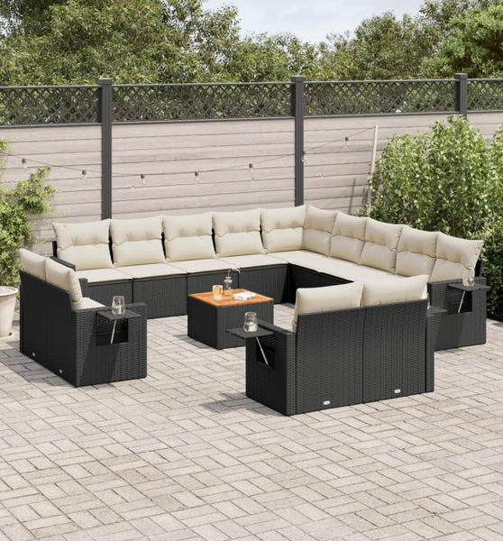 14-tlg. Garten-Sofagarnitur mit Kissen Schwarz Poly Rattan