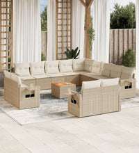 14-tlg. Garten-Sofagarnitur mit Kissen Beige Poly Rattan