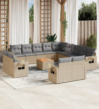 14-tlg. Garten-Sofagarnitur mit Kissen Beige Poly Rattan