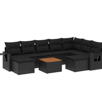 10-tlg. Garten-Sofagarnitur mit Kissen Schwarz Poly Rattan