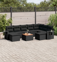 10-tlg. Garten-Sofagarnitur mit Kissen Schwarz Poly Rattan