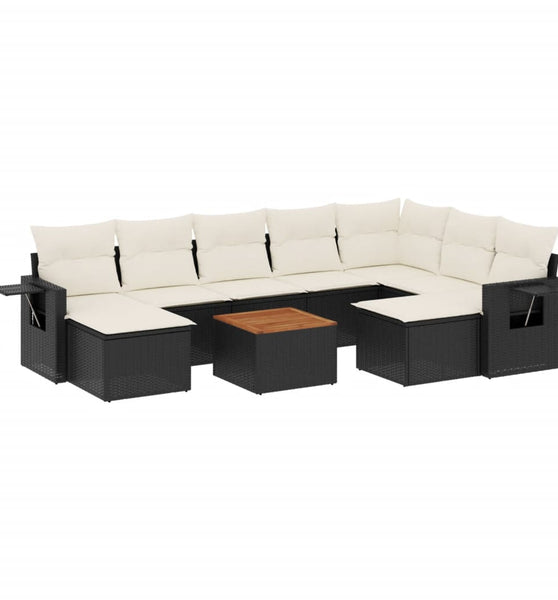 10-tlg. Garten-Sofagarnitur mit Kissen Schwarz Poly Rattan