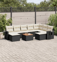 10-tlg. Garten-Sofagarnitur mit Kissen Schwarz Poly Rattan