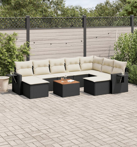 10-tlg. Garten-Sofagarnitur mit Kissen Schwarz Poly Rattan