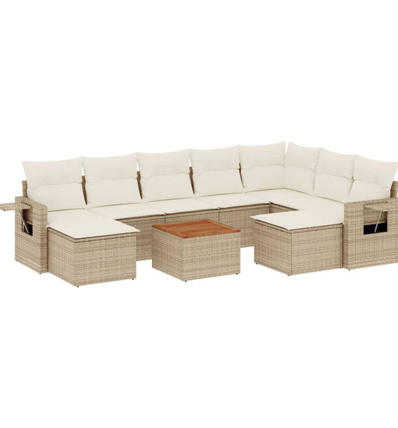 10-tlg. Garten-Sofagarnitur mit Kissen Beige Poly Rattan