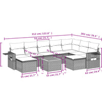 10-tlg. Garten-Sofagarnitur mit Kissen Grau Poly Rattan