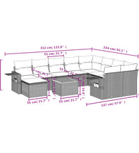 11-tlg. Garten-Sofagarnitur mit Kissen Schwarz Poly Rattan