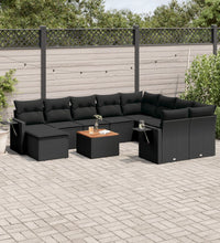 11-tlg. Garten-Sofagarnitur mit Kissen Schwarz Poly Rattan