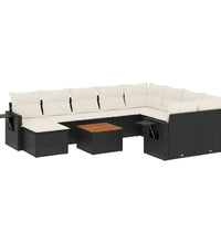 11-tlg. Garten-Sofagarnitur mit Kissen Schwarz Poly Rattan