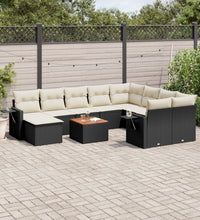 11-tlg. Garten-Sofagarnitur mit Kissen Schwarz Poly Rattan