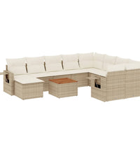 11-tlg. Garten-Sofagarnitur mit Kissen Beige Poly Rattan