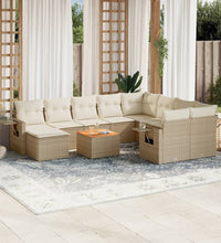 11-tlg. Garten-Sofagarnitur mit Kissen Beige Poly Rattan