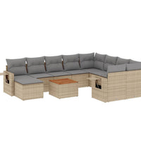 11-tlg. Garten-Sofagarnitur mit Kissen Beige Poly Rattan