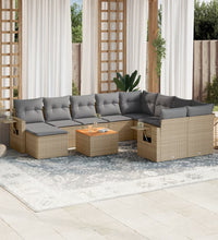 11-tlg. Garten-Sofagarnitur mit Kissen Beige Poly Rattan