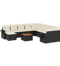 12-tlg. Garten-Sofagarnitur mit Kissen Schwarz Poly Rattan