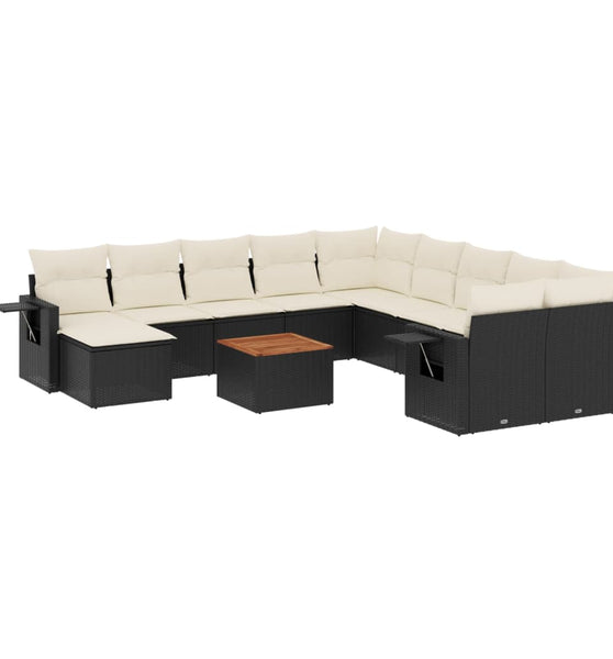 12-tlg. Garten-Sofagarnitur mit Kissen Schwarz Poly Rattan