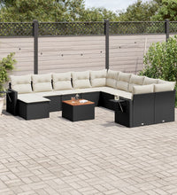 12-tlg. Garten-Sofagarnitur mit Kissen Schwarz Poly Rattan