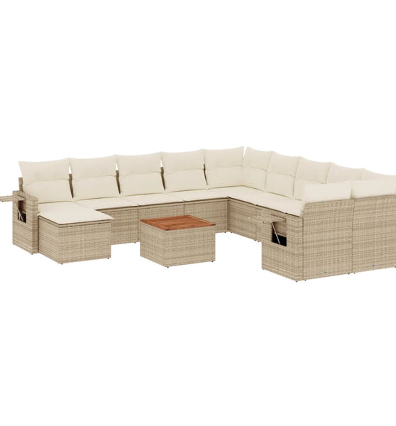 12-tlg. Garten-Sofagarnitur mit Kissen Beige Poly Rattan