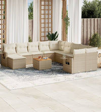 12-tlg. Garten-Sofagarnitur mit Kissen Beige Poly Rattan