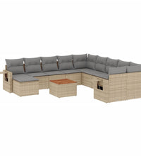 12-tlg. Garten-Sofagarnitur mit Kissen Beige Poly Rattan