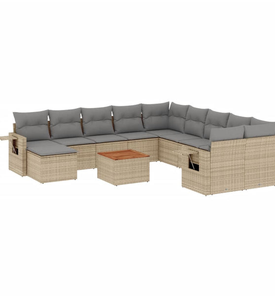 12-tlg. Garten-Sofagarnitur mit Kissen Beige Poly Rattan