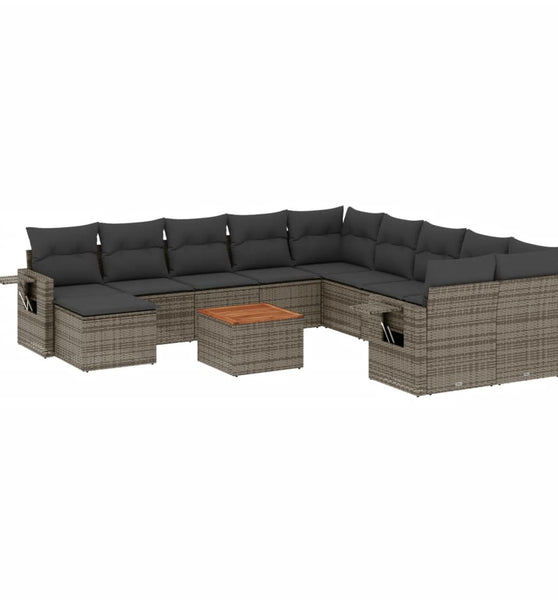 12-tlg. Garten-Sofagarnitur mit Kissen Grau Poly Rattan