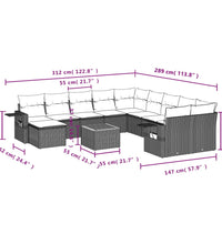 12-tlg. Garten-Sofagarnitur mit Kissen Grau Poly Rattan