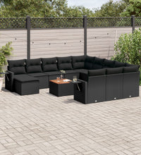 13-tlg. Garten-Sofagarnitur mit Kissen Schwarz Poly Rattan