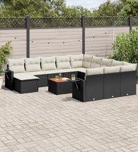 13-tlg. Garten-Sofagarnitur mit Kissen Schwarz Poly Rattan