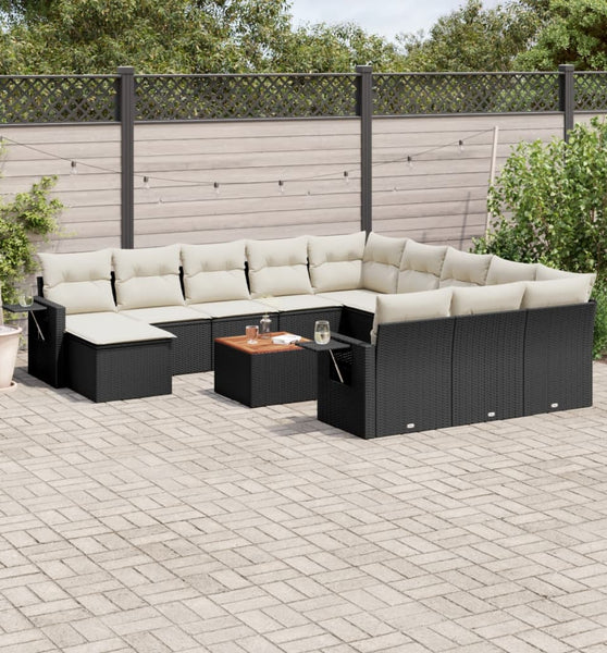 13-tlg. Garten-Sofagarnitur mit Kissen Schwarz Poly Rattan