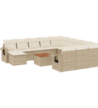 13-tlg. Garten-Sofagarnitur mit Kissen Beige Poly Rattan