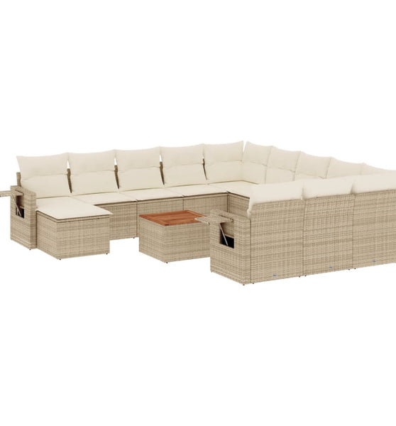 13-tlg. Garten-Sofagarnitur mit Kissen Beige Poly Rattan