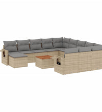 13-tlg. Garten-Sofagarnitur mit Kissen Beige Poly Rattan