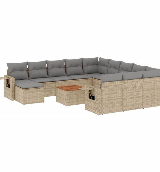 13-tlg. Garten-Sofagarnitur mit Kissen Beige Poly Rattan