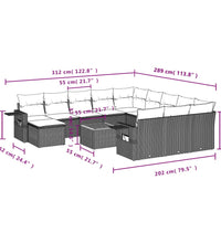 13-tlg. Garten-Sofagarnitur mit Kissen Grau Poly Rattan