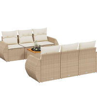7-tlg. Garten-Sofagarnitur mit Kissen Beige Poly Rattan