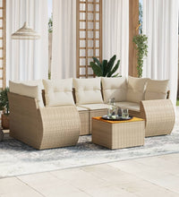 7-tlg. Garten-Sofagarnitur mit Kissen Beige Poly Rattan