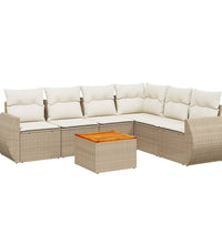 7-tlg. Garten-Sofagarnitur mit Kissen Beige Poly Rattan