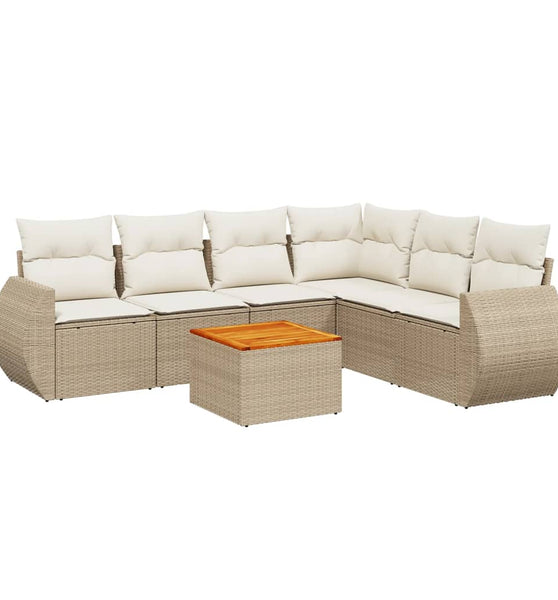 7-tlg. Garten-Sofagarnitur mit Kissen Beige Poly Rattan