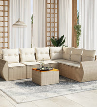 7-tlg. Garten-Sofagarnitur mit Kissen Beige Poly Rattan