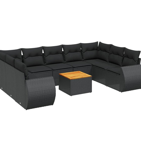 10-tlg. Garten-Sofagarnitur mit Kissen Schwarz Poly Rattan