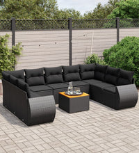 10-tlg. Garten-Sofagarnitur mit Kissen Schwarz Poly Rattan